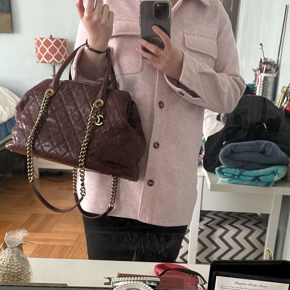 Chanel burgundy red glazed caviar frame shiva tote bag W aged gold hardware - Picture 15 of 16